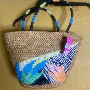 NWT - TABITHA BROWN FOR TARGET ABSTRACT BOTANICAL PRINT WOVEN STRAW TOTE